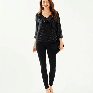Lilly Pulitzer NWT Olenna Metallic Silk Ruffle Top Onyx $168 Size XXS